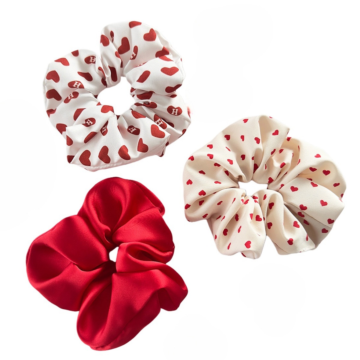 Women's Valentine Cloth Elastic Hairband Red White Beige Heart