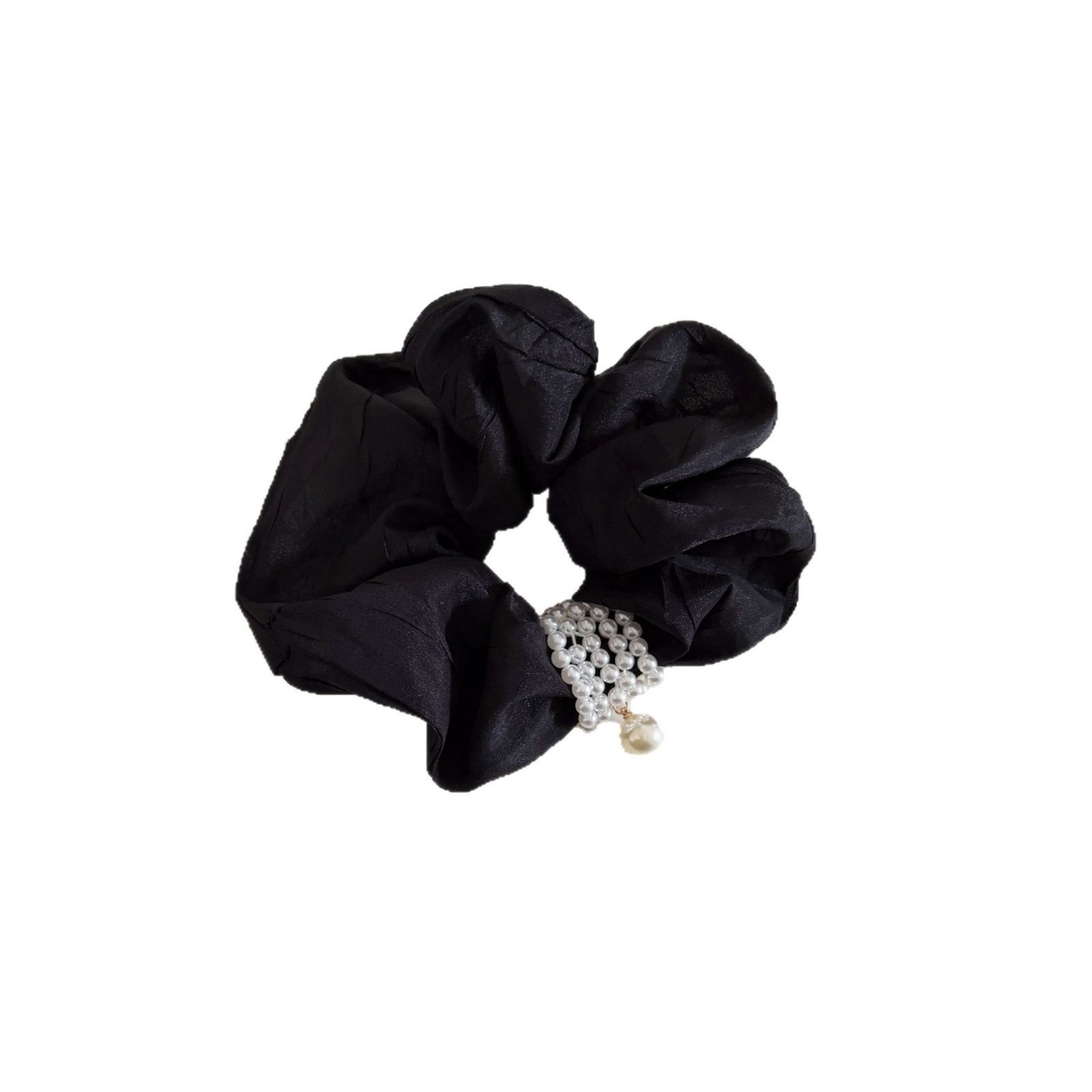Women's French Soft Gauze Hair Tie For Daily Wear Black Pearl