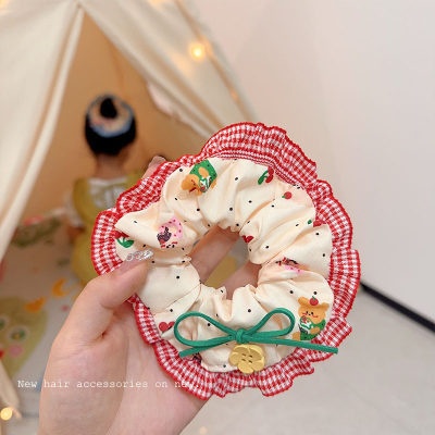 Women Spring Summer Cloth Hair Scrunchie Tie Romantic Polka Dot Lace