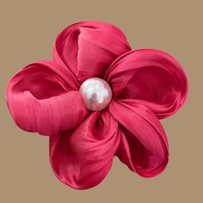Women's High Elastic Pearl Telephone Cord Hair Tie Holiday Floral Scrunchie