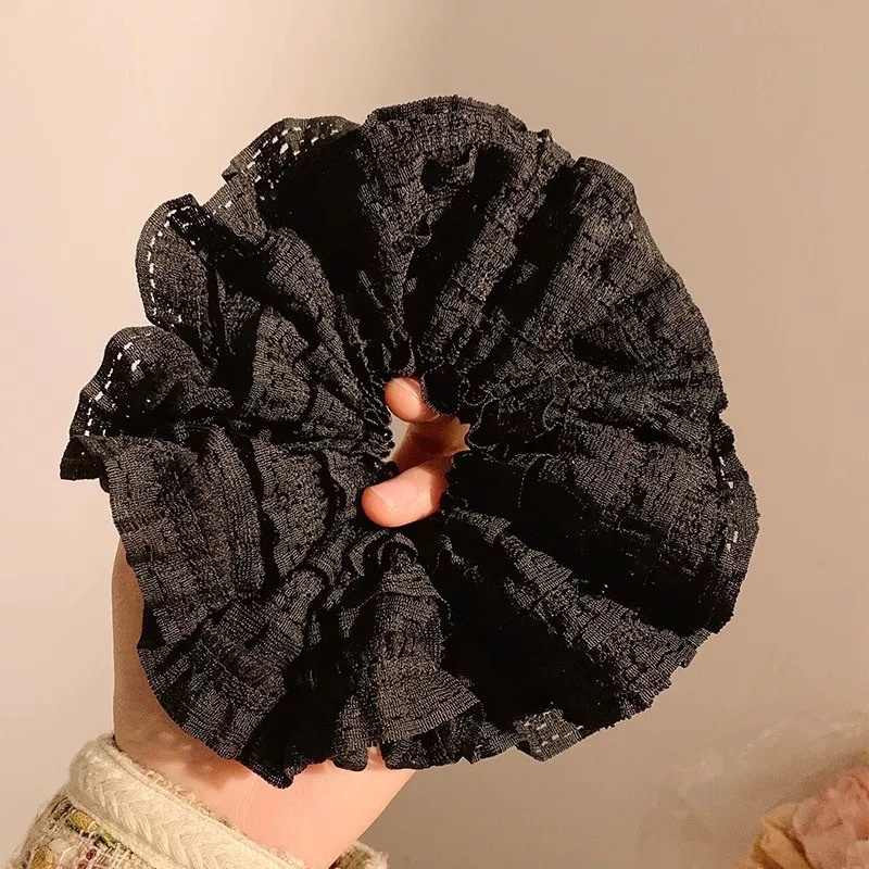 Women Spring Summer Cloth Hair Scrunchie Tie Romantic Polka Dot Lace