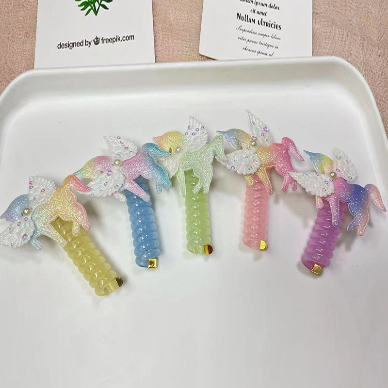 Girls Silicone Telephone Cord Ponytail Hair Rope Sweet Cartoon Butterfly