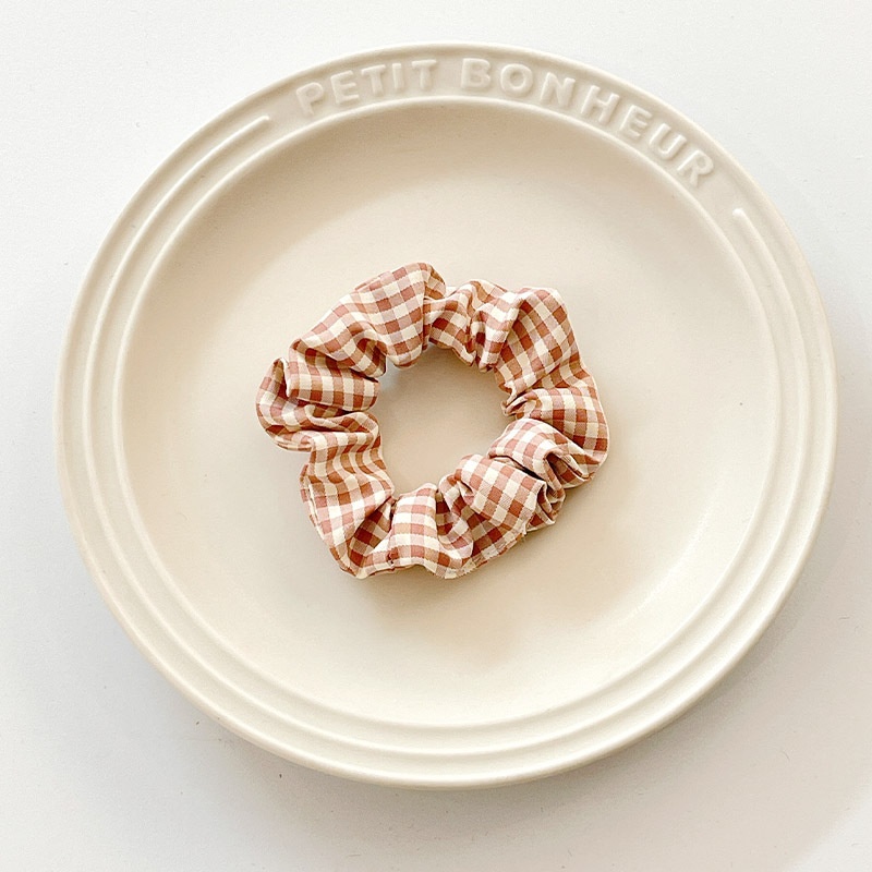 Women's Summer Fabric Scrunchie Pleated Plaid Leopard Hair Tie