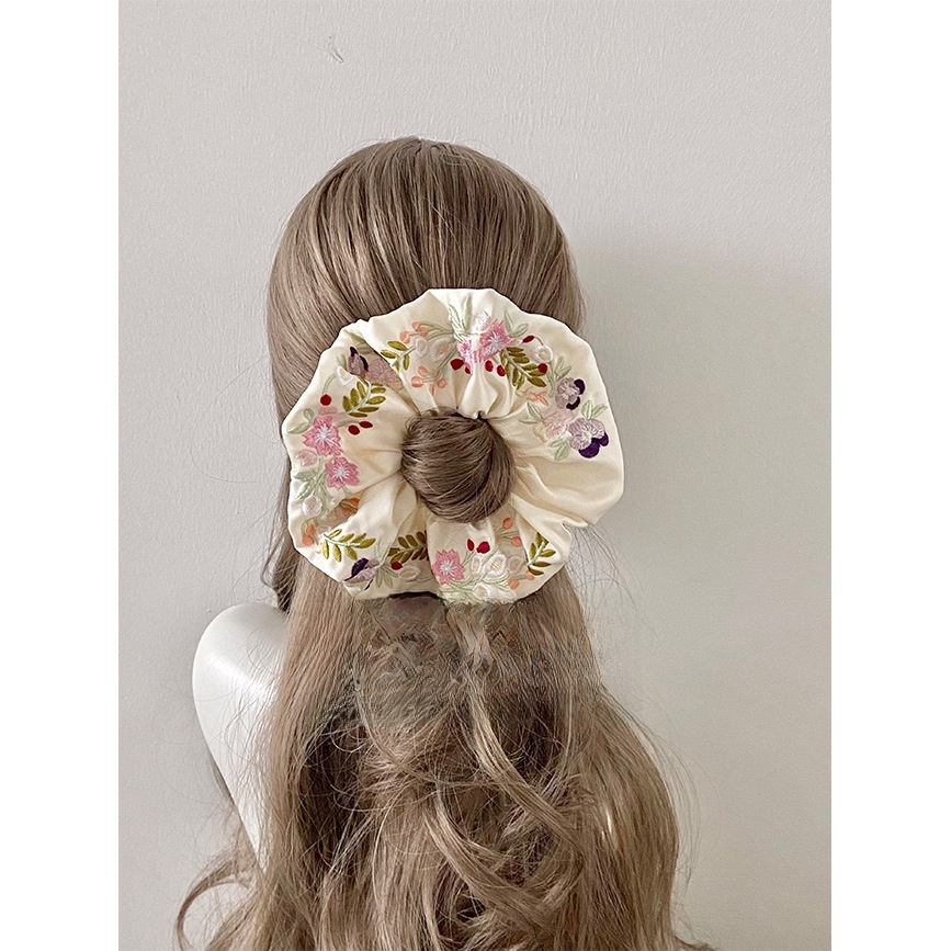 Women's Spring Cloth Hair Tie Colorful Pastoral Floral Embroidery