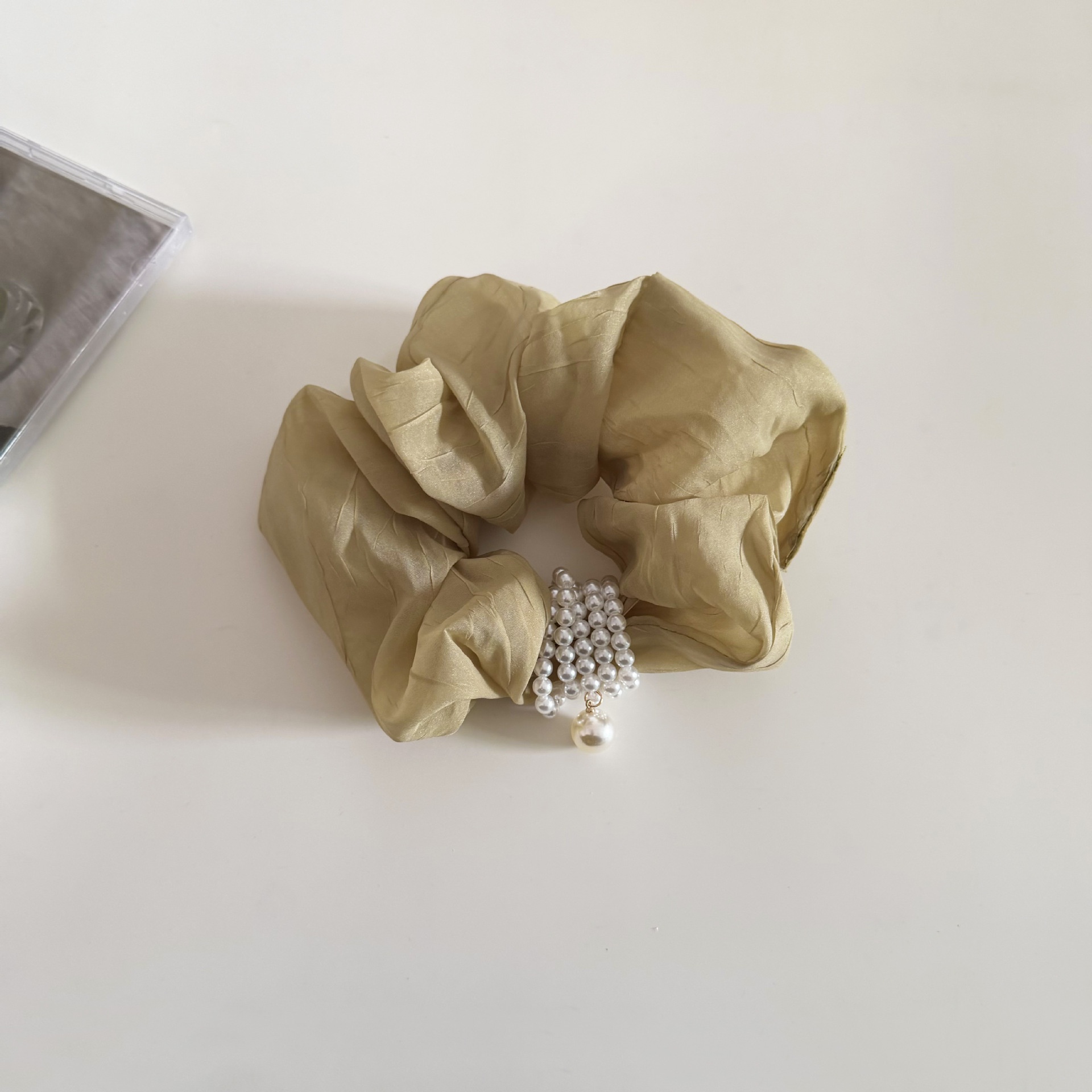 Women's French Soft Gauze Hair Tie For Daily Wear Black Pearl