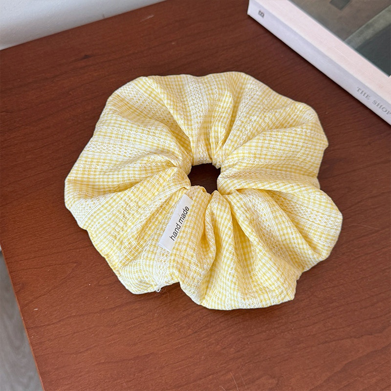 Women's Sweet Satin Hair Tie For Autumn And Winter Yellow Plaid