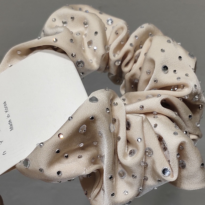 Women's Flashing Diamond Travel Hair Scrunchies Khaki Apricot Grey Black
