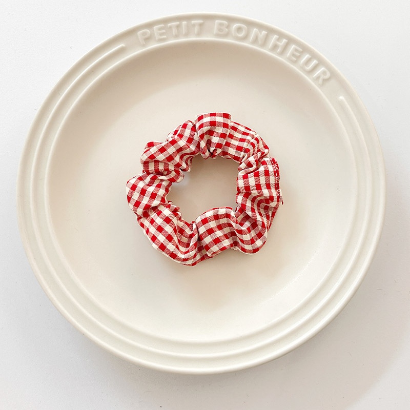 Women's Summer Fabric Scrunchie Pleated Plaid Leopard Hair Tie