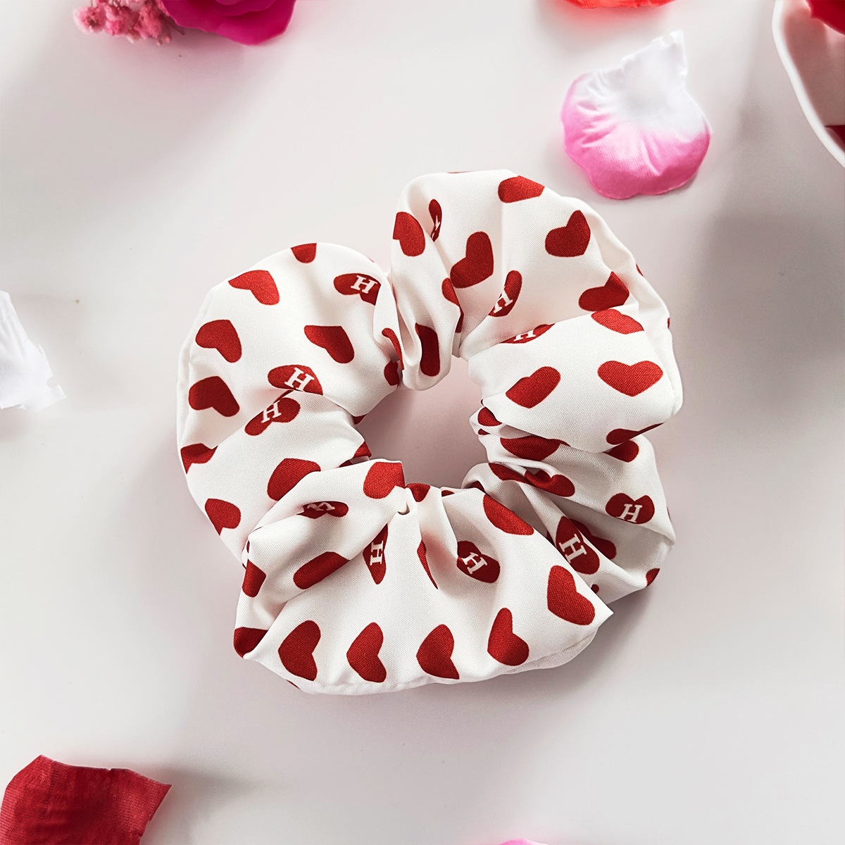 Women's Valentine Cloth Elastic Hairband Red White Beige Heart