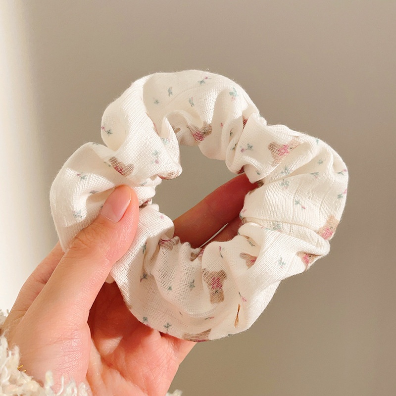 Women's Sweet Lace Ponytail Hair Tie Cloth Scrunchie Coral Lily Floral