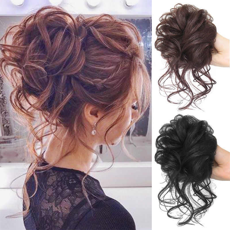 Women Daily Updo Messy Bun Hair Ring High Temp Silk Natural Texture
