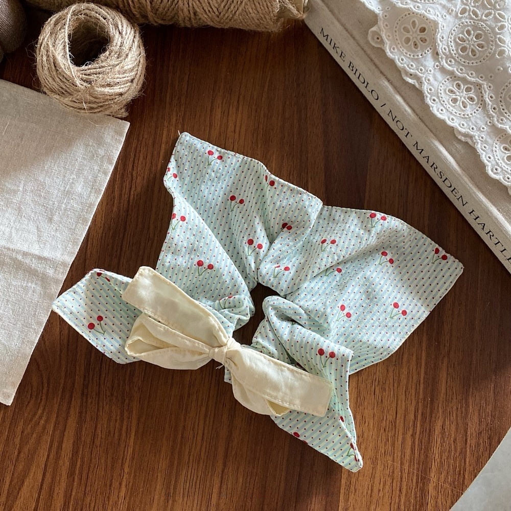 Women's Cloth Telephone Cord Hair Tie for Spring Summer Cherry Bow Knot