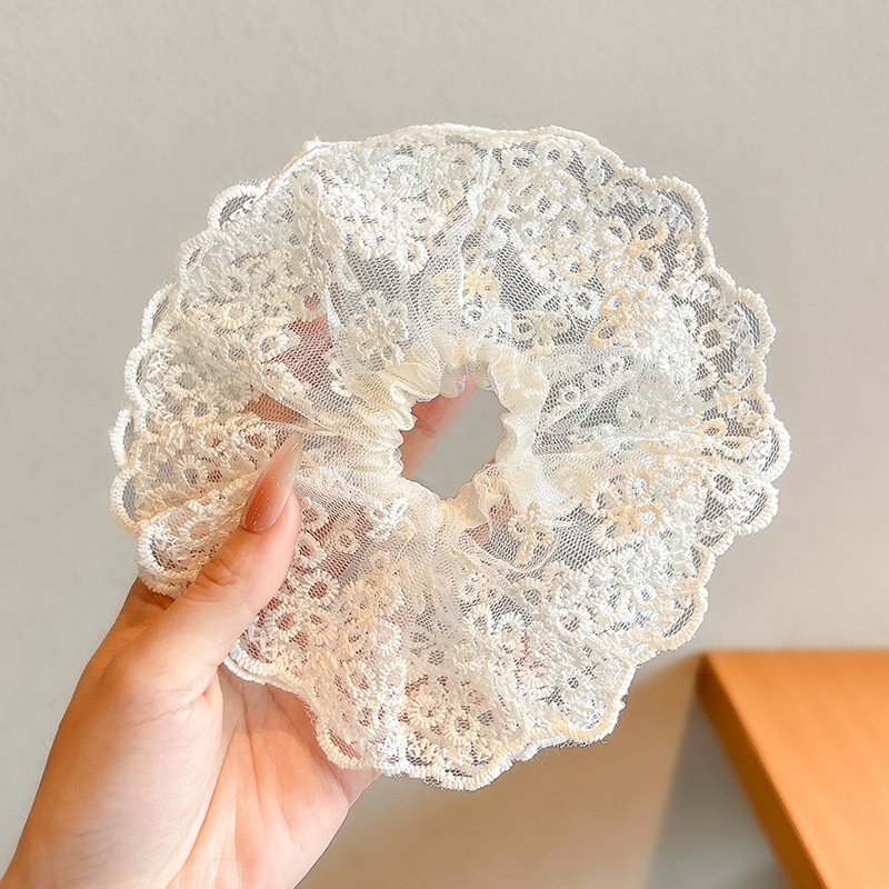 Women's Cloth Lace Scarf Scrunchie Daily Hair Tie Spring Tulip Floral