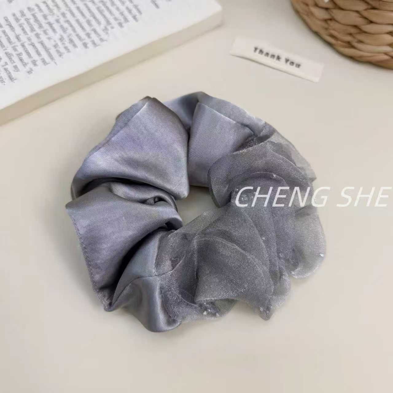 Women's Everyday Satin Gauze Scrunchie Hair Tie Beige Patchwork