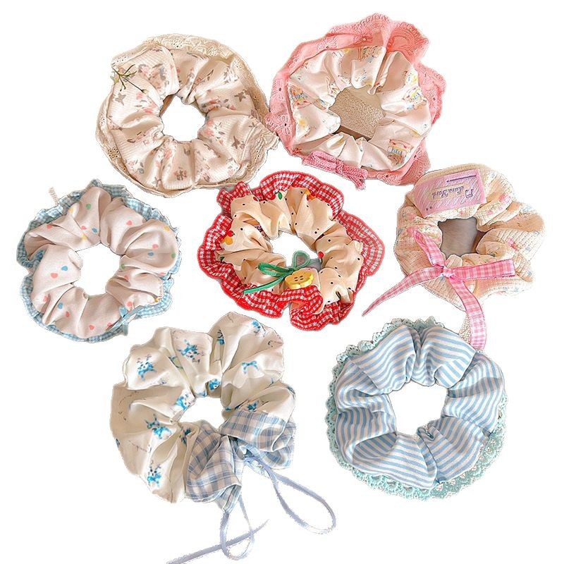 Women Daily Oversized High Elastic Lace Hair Scrunchie Elegant Floral