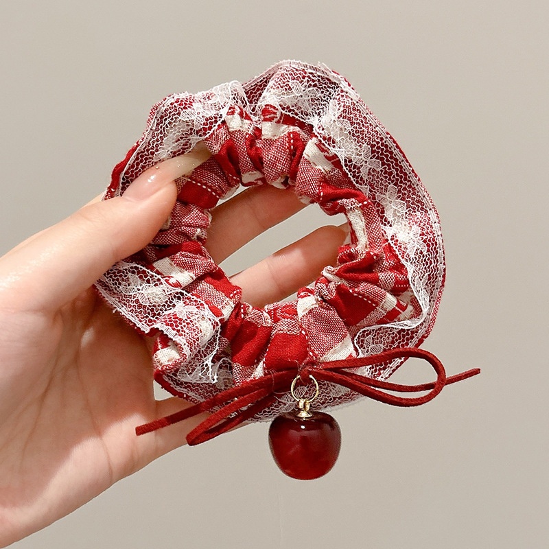 Women's Handmade Spring Ponytail Hair Scrunchie Checkered Fabric