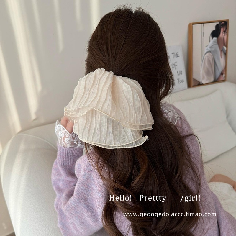 Women's Spring High-End Silky Pleated Pearl Streamer Large Hair Ring