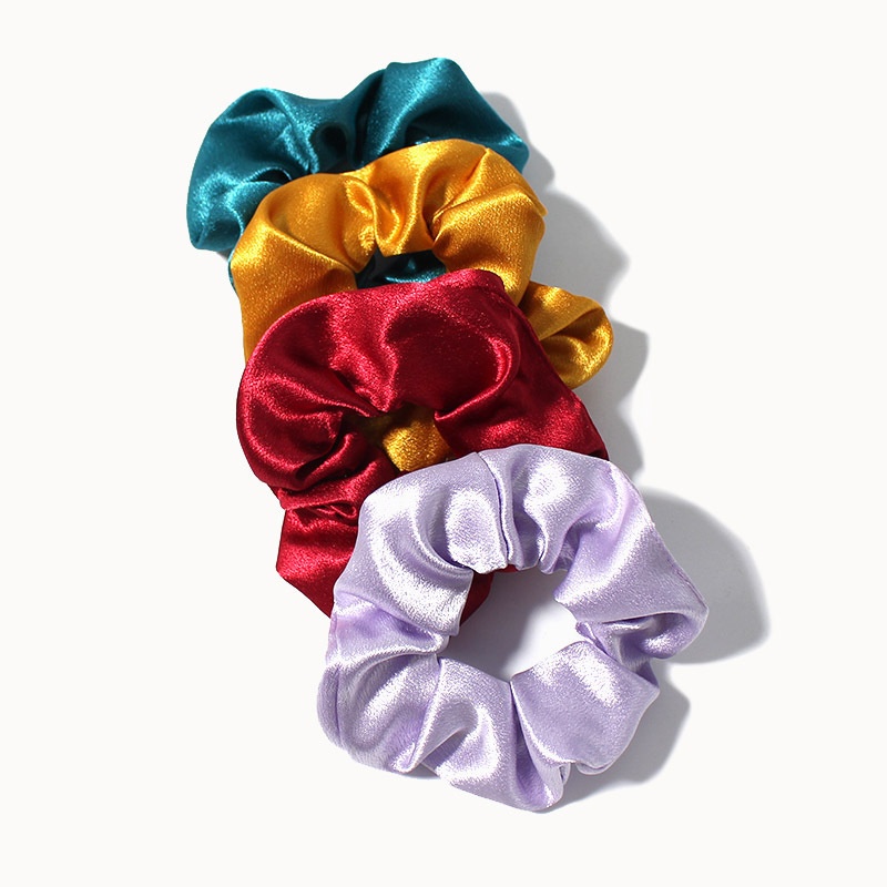 Women's Simple Retro Crystal Satin Scrunchie Hair Tie Solid Color