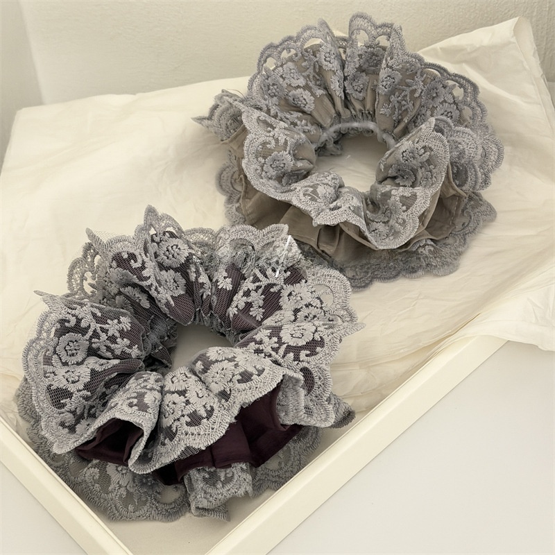 Women's Retro Lace Hair Tie For Spring Light Grey Floral Splicing