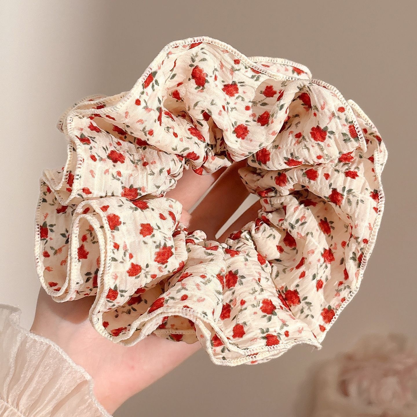 Women's Handmade Spring Ponytail Hair Scrunchie Checkered Fabric