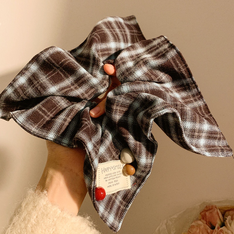 Women's Large Mori Style Scrunchie Beige Polka Dot Cloth Hair Tie