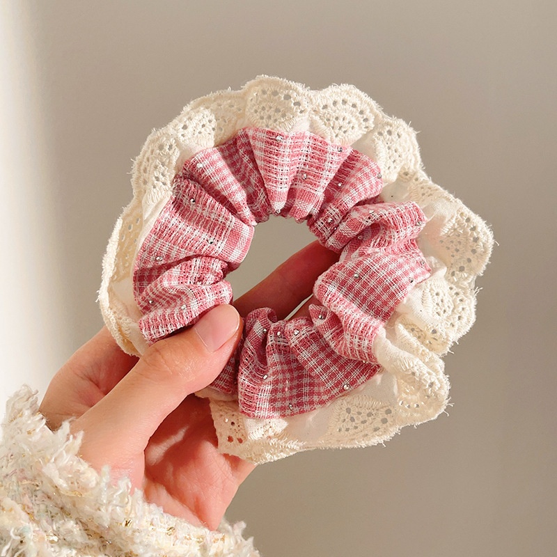 Women's Sweet Lace Ponytail Hair Tie Cloth Scrunchie Coral Lily Floral