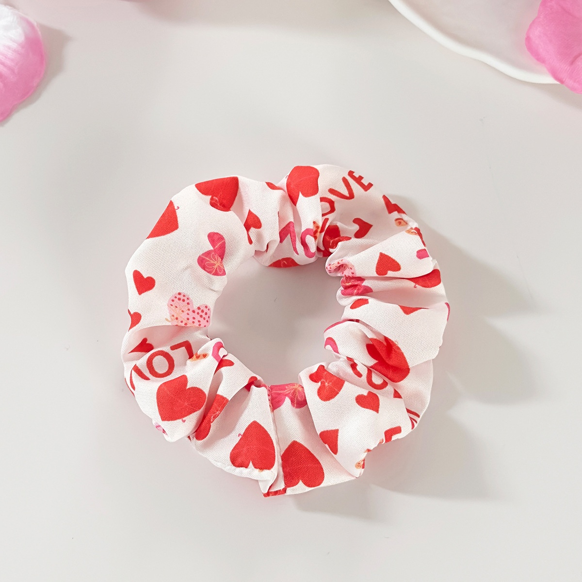 Women's Cloth Elastic Ponytail Hair Tie Red Pink Heart Lip Print