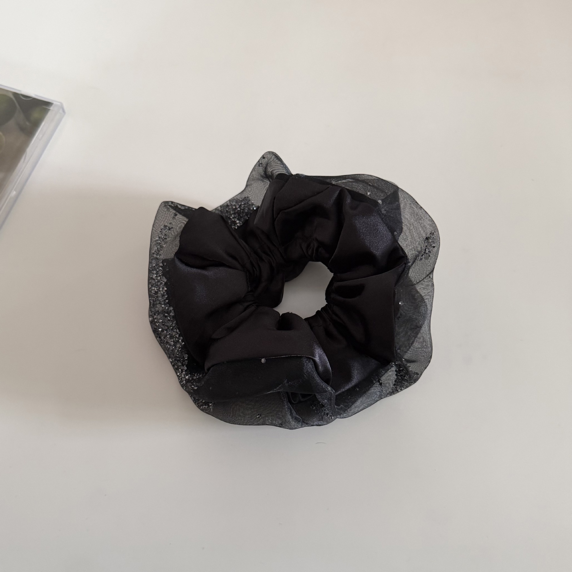 Women's French Style Rhinestone Gauze Party Hair Tie Purple Black