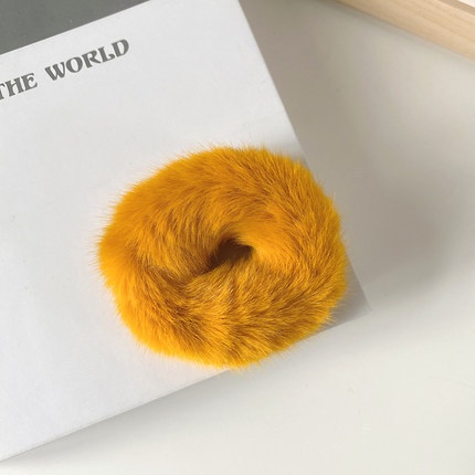 Women's Cute Plush Donut Hair Ties Winter Rabbit Fur Scrunchies Solid Color