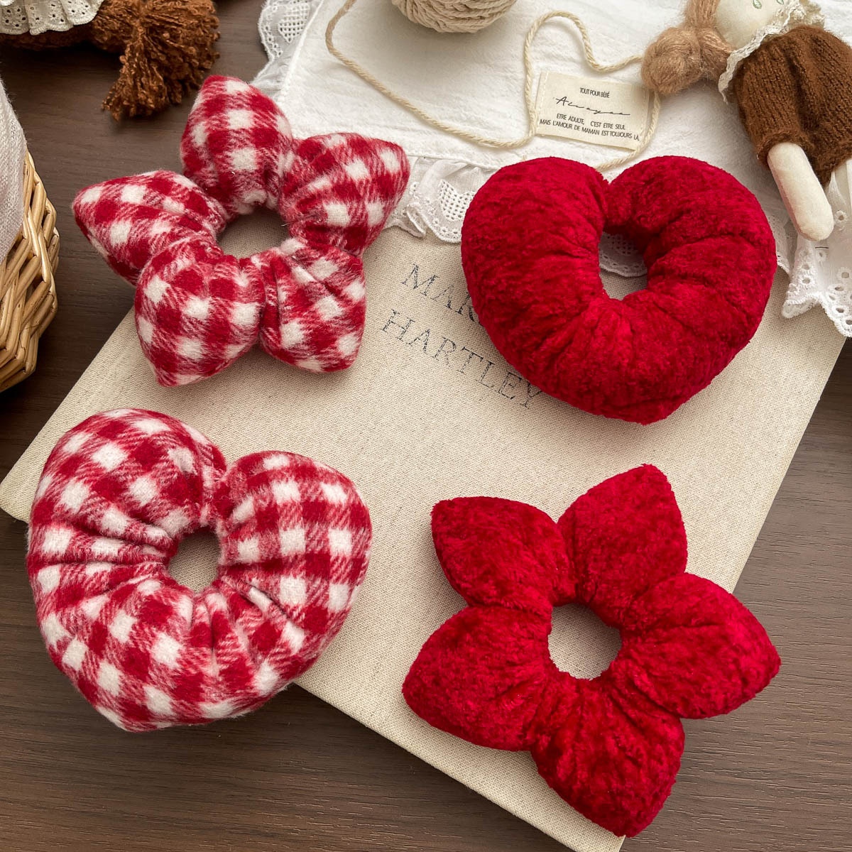 Women's Festive Velvet Hair Tie For New Year Red Heart Shape
