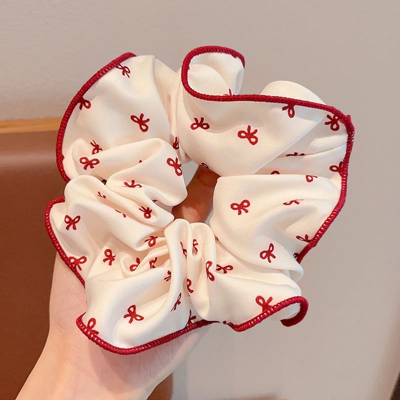 Girls High Elastic Cloth Bun Scrunchie Hair Accessories Red Bow