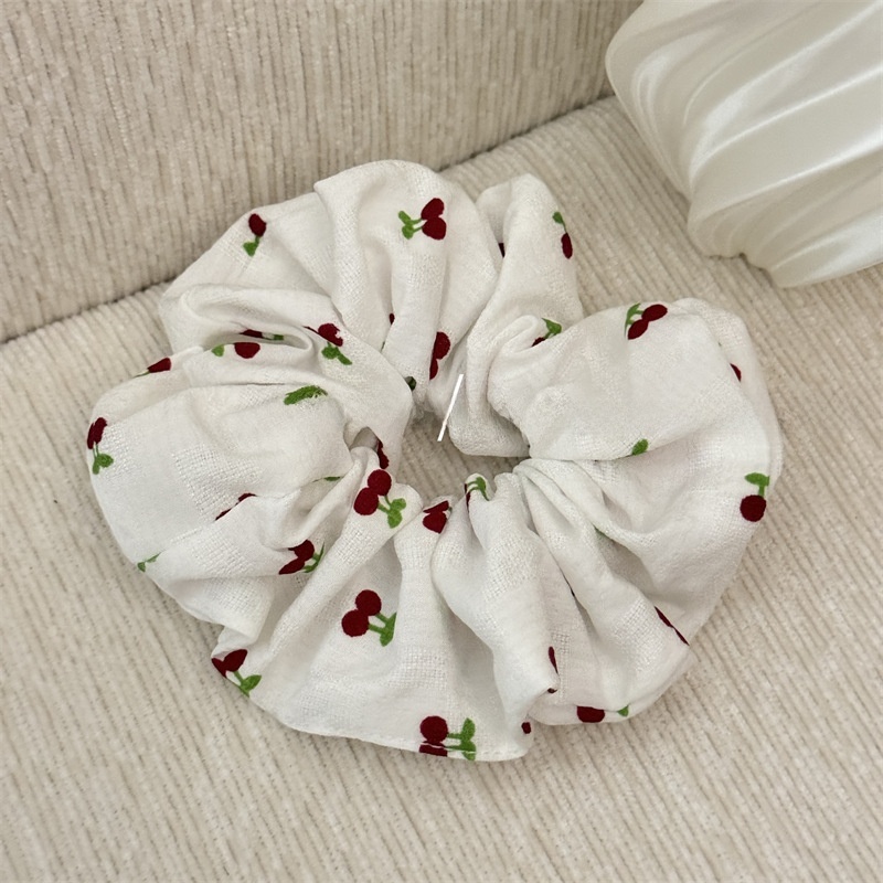 Women's All-Season Stylish Cloth Hair Scrunchies Cherry Checkered