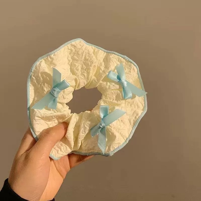 Women Spring Summer Cloth Hair Scrunchie Tie Romantic Polka Dot Lace