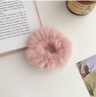 Women's Cute Plush Donut Hair Ties Winter Rabbit Fur Scrunchies Solid Color