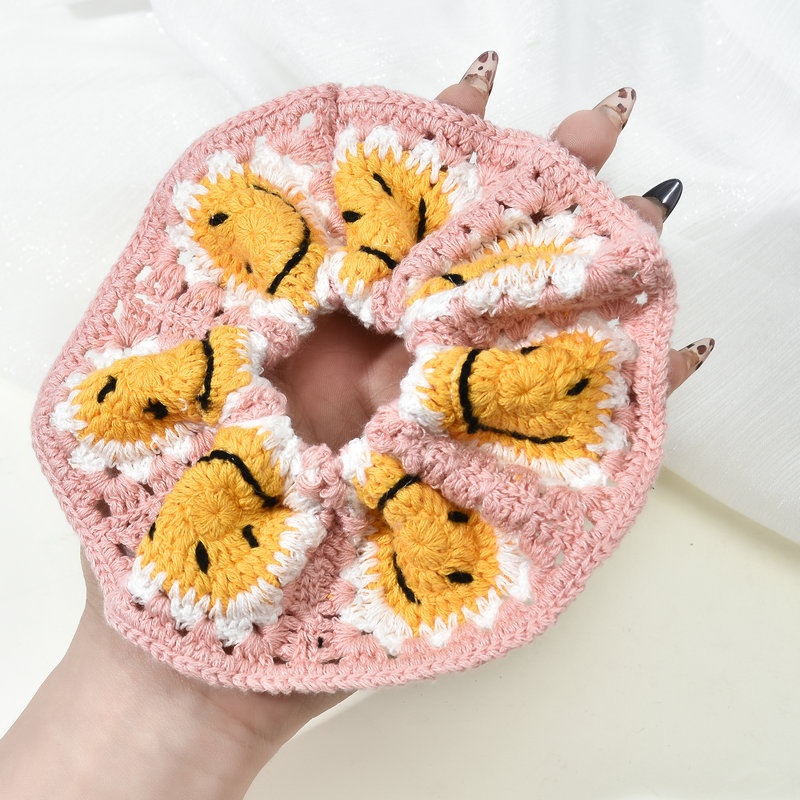 Women's Handmade Knitted Wool Ponytail Hair Tie Floral Butterfly Knot