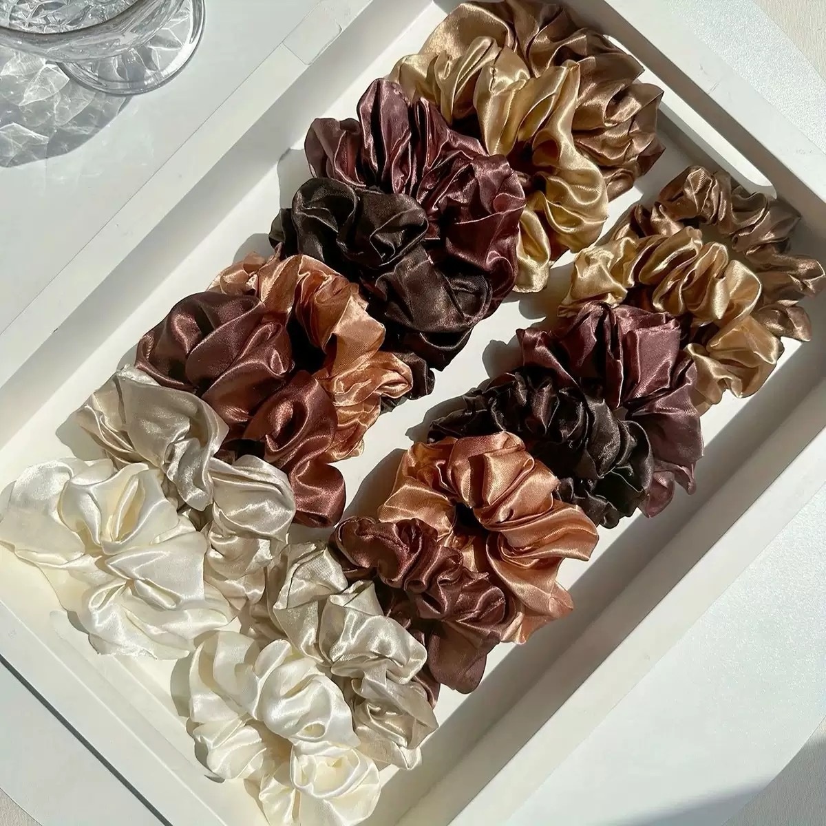 Women Elastic Hair Ties 16Pcs Cute Round Oval Fabric Bands Solid Color