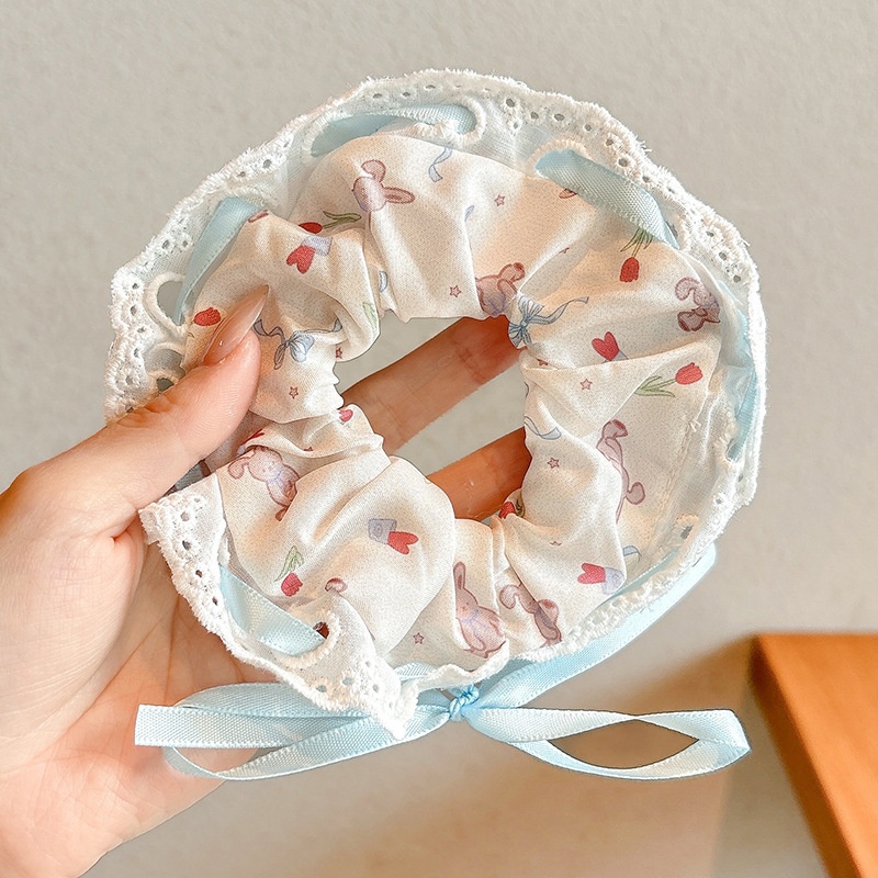 Women's Cloth Lace Scarf Scrunchie Daily Hair Tie Spring Tulip Floral