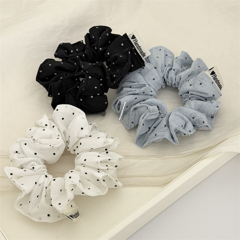 Women's Daily Soft Cloth Hair Tie Scrunchie White Blue Black Polka Dots