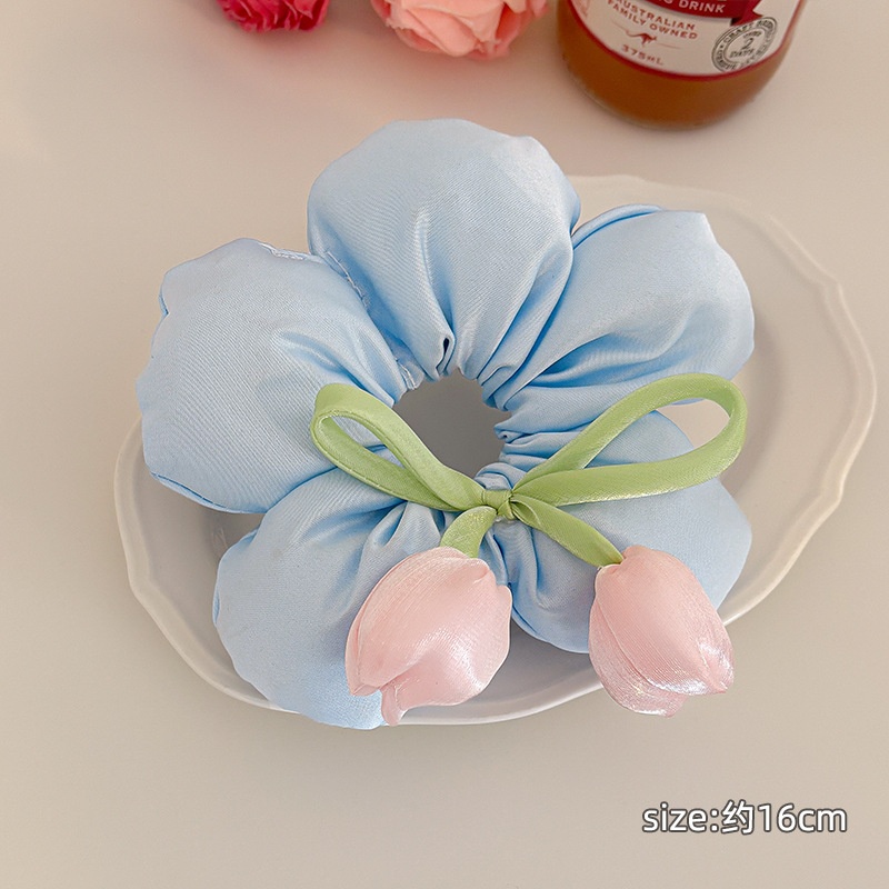 Women's Satin Low Ponytail Scrunchie Hair Tie Fresh Tulip Floral