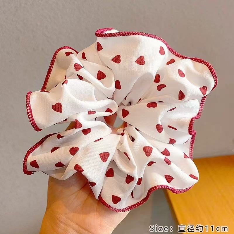 Women Spring Summer Cloth Hair Scrunchie Tie Romantic Polka Dot Lace
