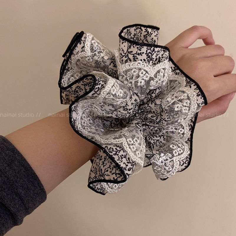 Women's Handmade Spring Ponytail Hair Scrunchie Checkered Fabric
