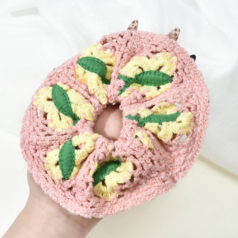 Women's Handmade Knitted Wool Ponytail Hair Tie Floral Butterfly Knot