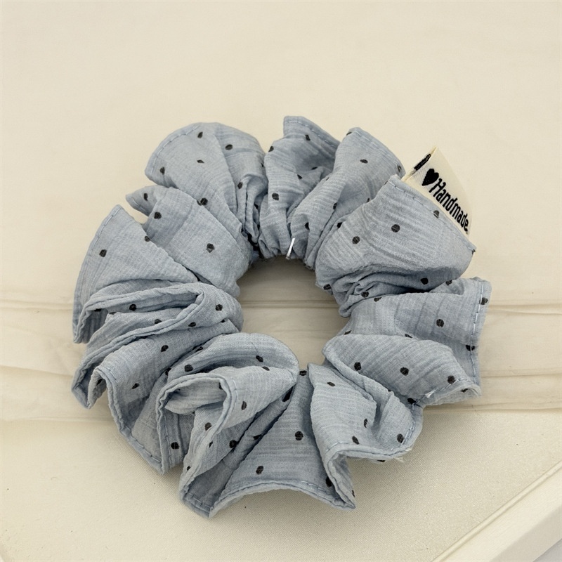 Women's Daily Soft Cloth Hair Tie Scrunchie White Blue Black Polka Dots