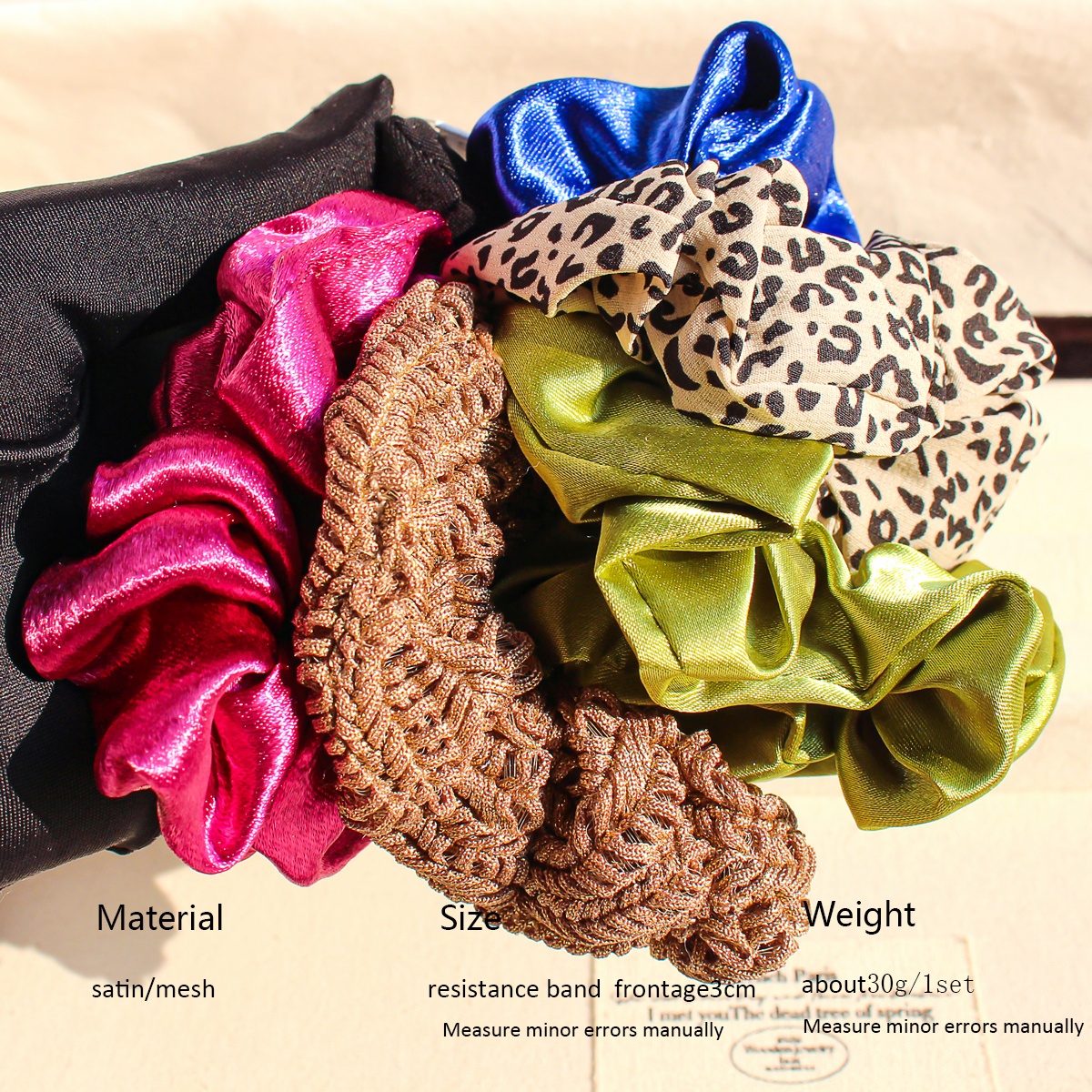 Women's All-Season French Satin Hair Ties 5PCS Multicolor Solid Leopard