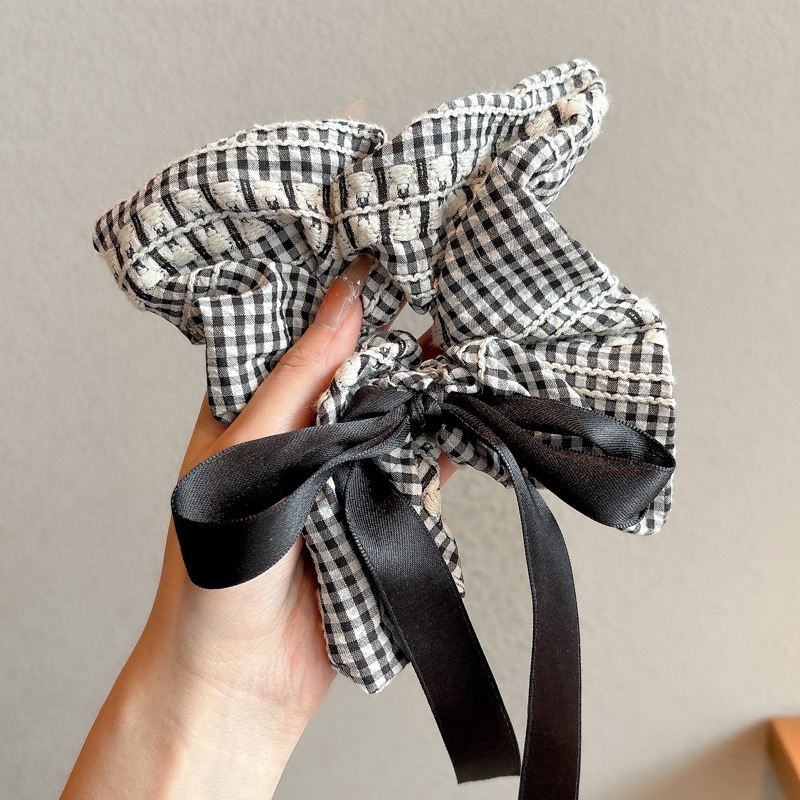 Women's Handmade Spring Ponytail Hair Scrunchie Checkered Fabric