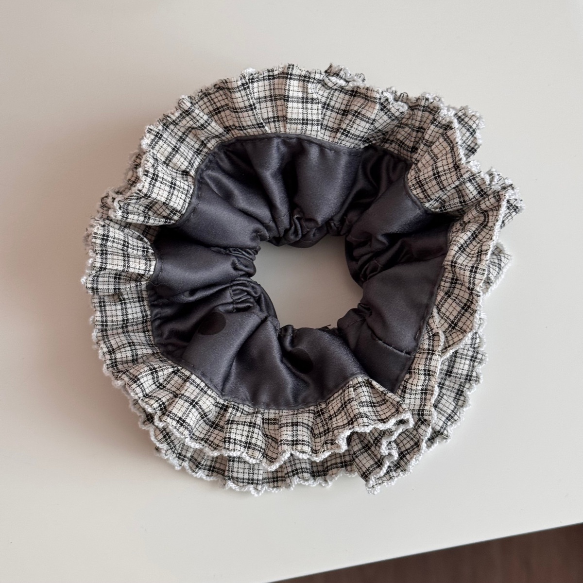 Women's Preppy Cloth Hair Tie For Daily Styling Coffee Grey Plaid