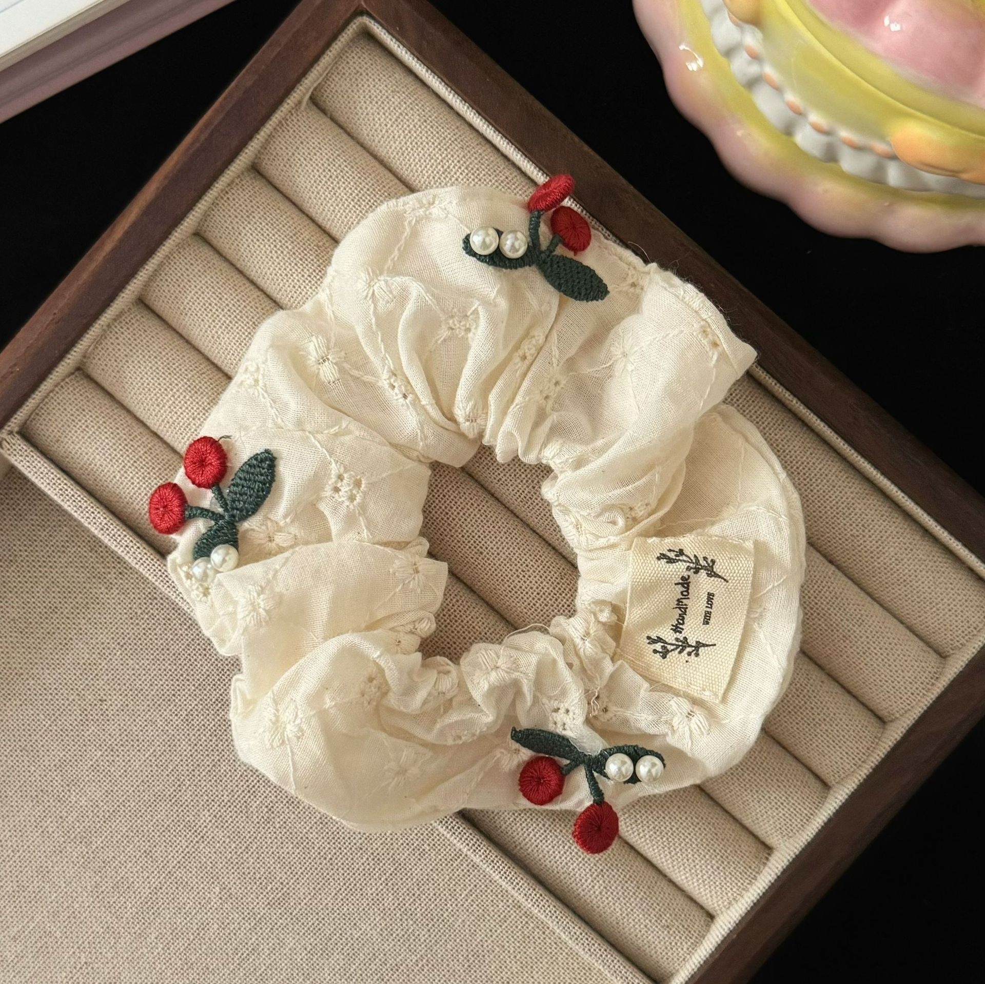 Girls Sweet Cloth Ponytail And Bun Hair Ties Red Cherry Lace