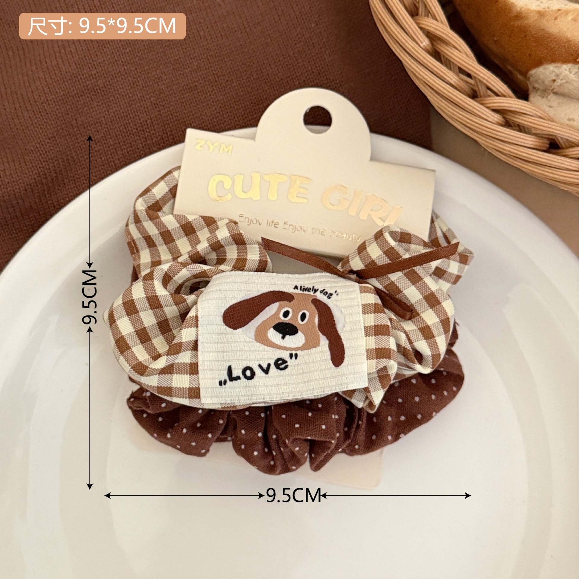 Girls Sweet Cloth Scrunchie Long Ribbon Bow Red Cherry Pattern