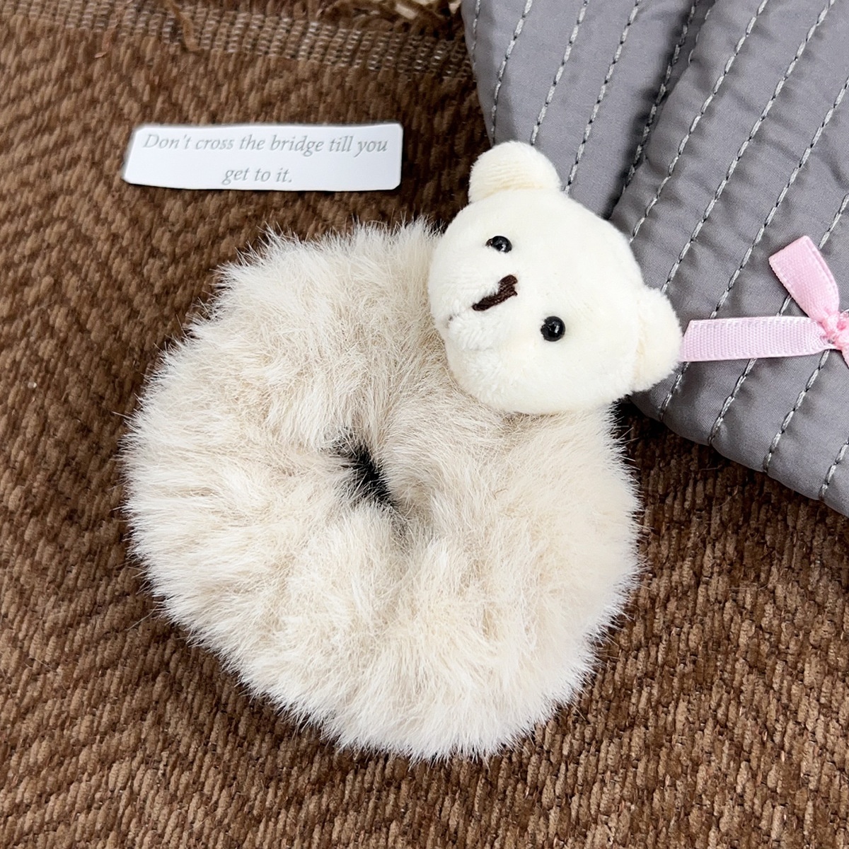 Women's Daily Winter Plush Hair Scrunchie Cute Bear Heart Bowknot