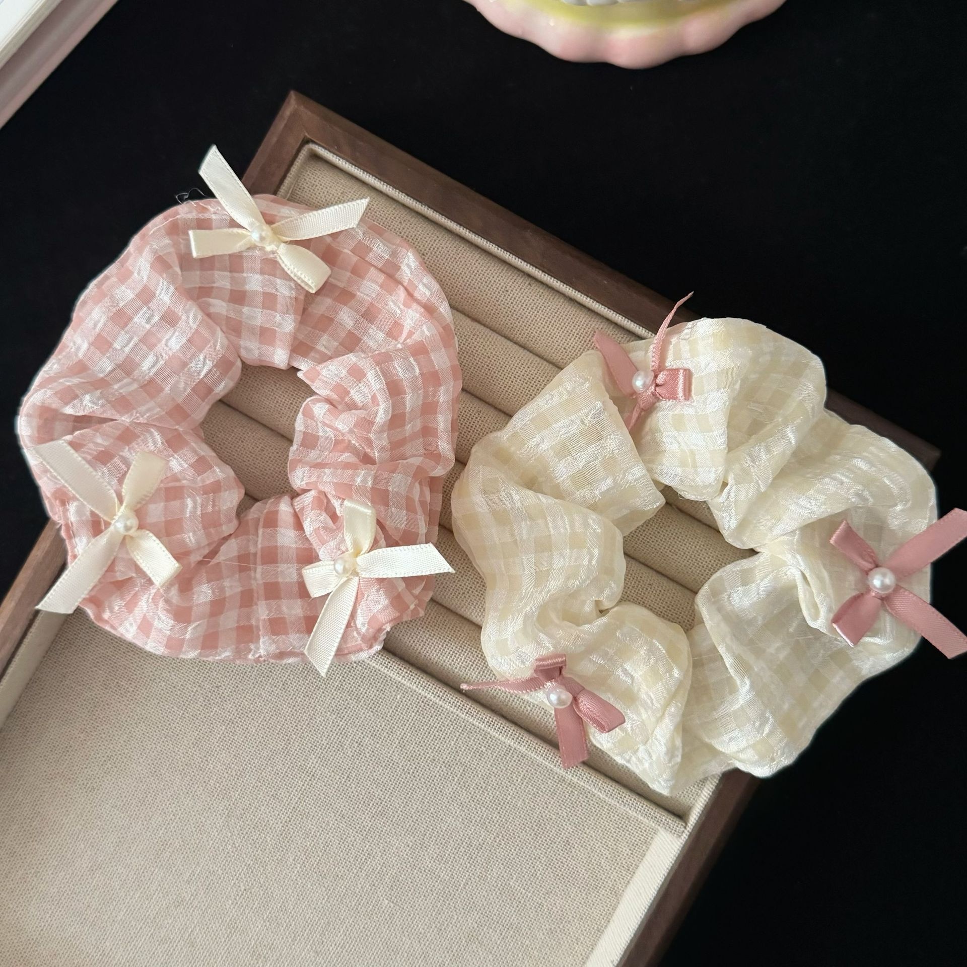 Girls Sweet Cloth Large Elastic Ponytail Holder Hair Ties Three Bowknot